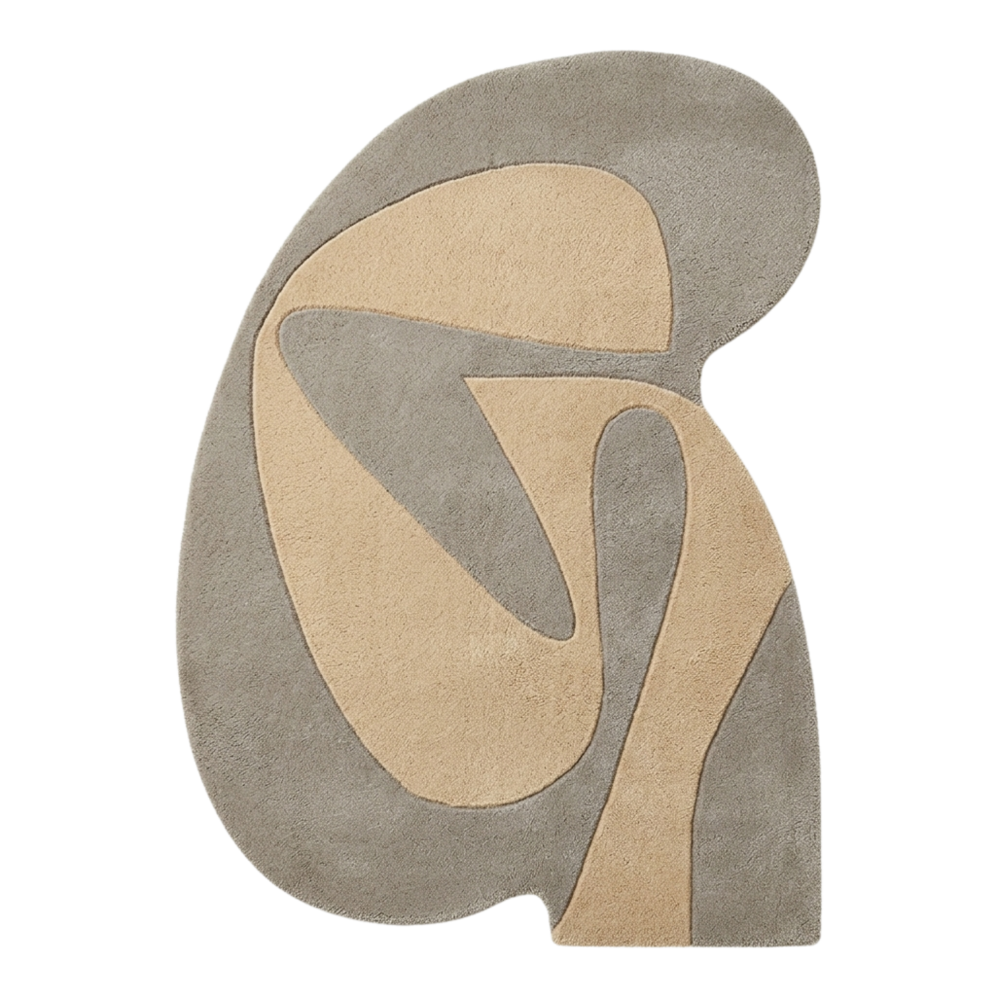 Abstract rug with geometric design in beige and gray on a white background