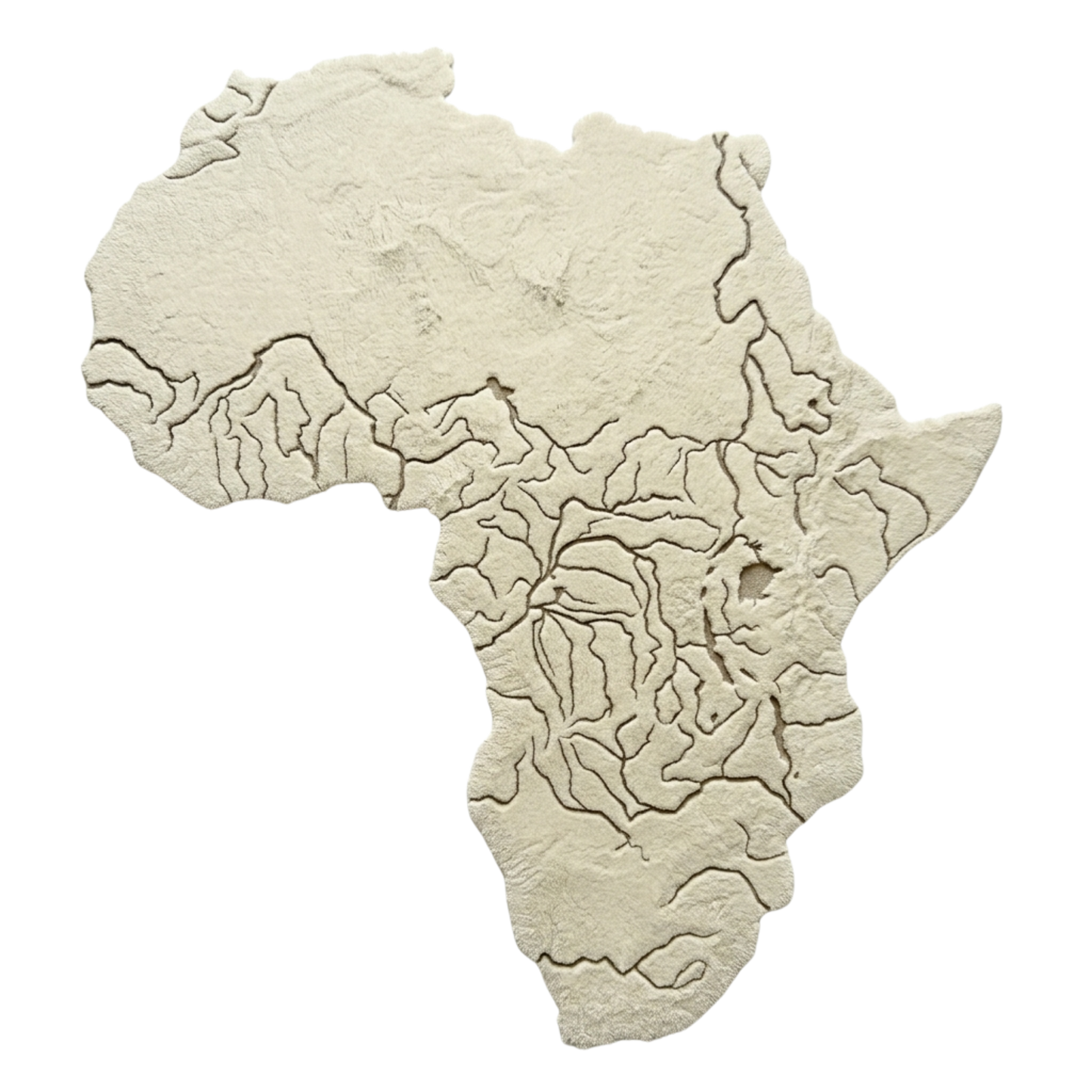 Map of Africa rug with topographic relief on a white background