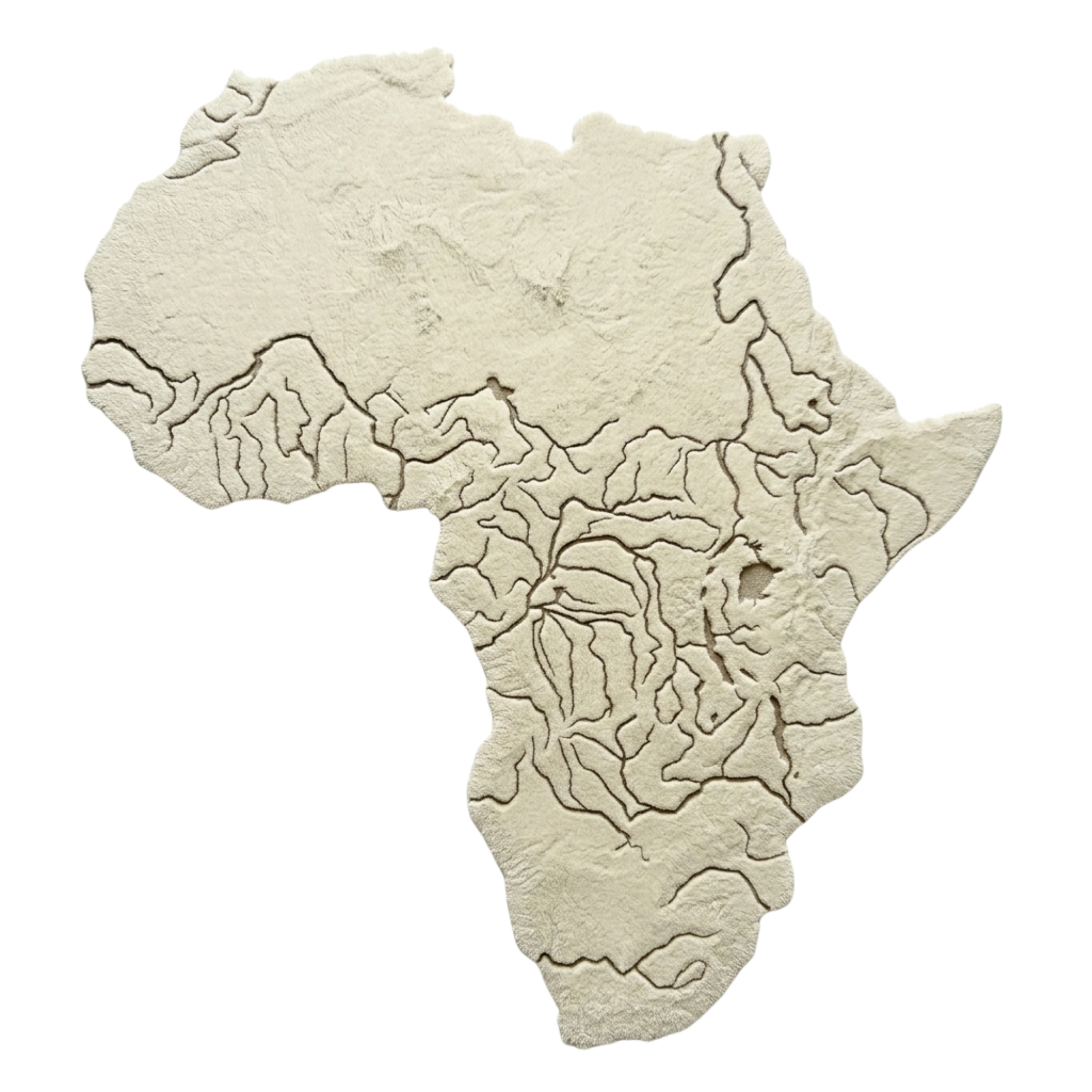 Map of Africa rug with topographic relief on a white background