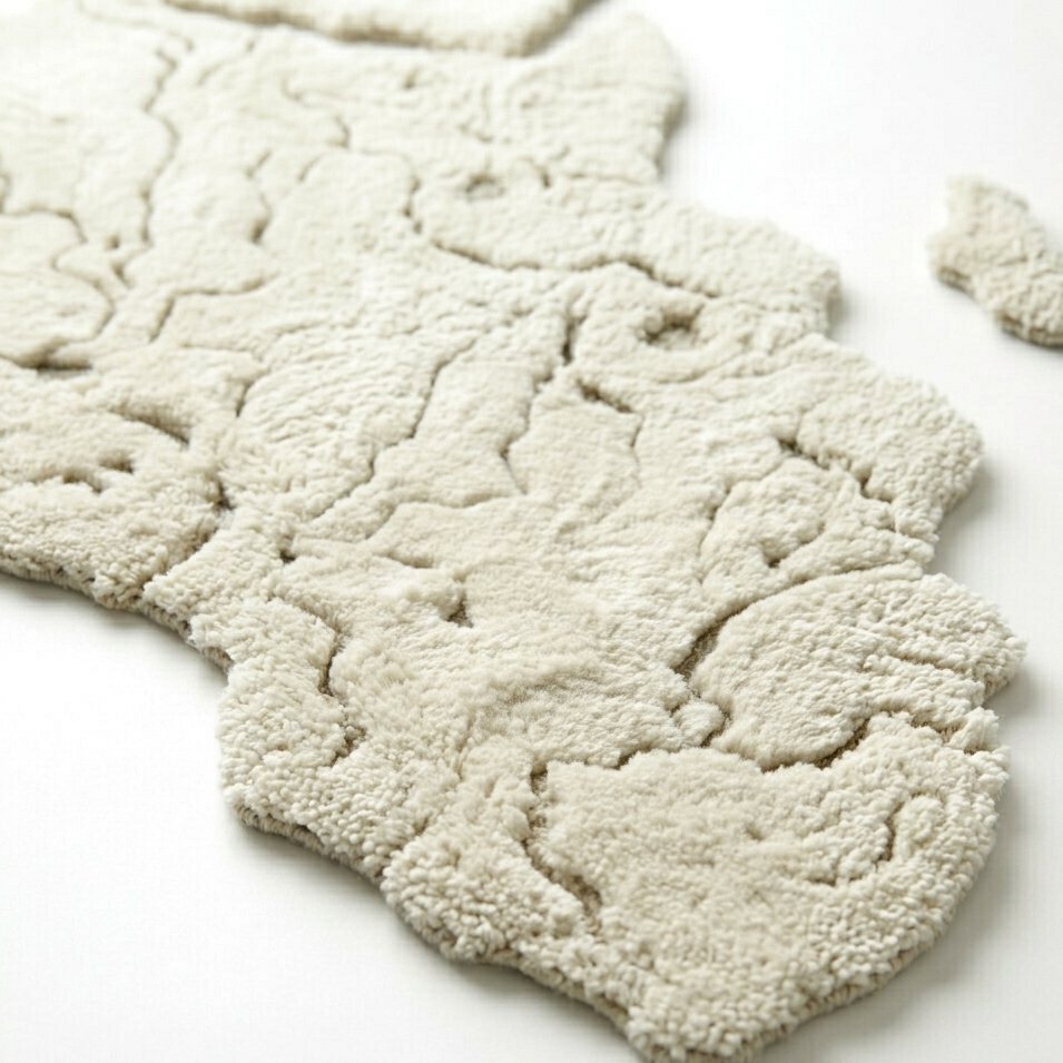Textured beige rug on a white background