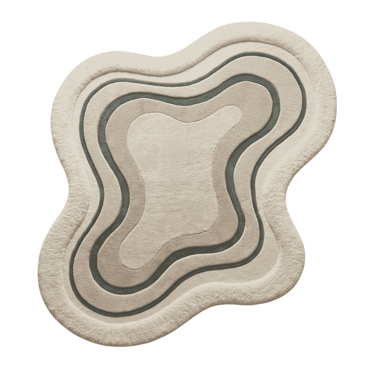 Beige and brown abstract pattern high low rug on a transparent background