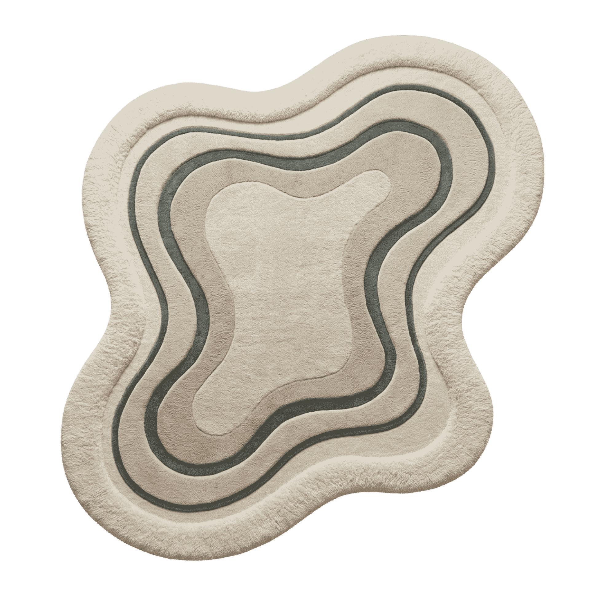 Beige and brown abstract pattern high low rug on a transparent background