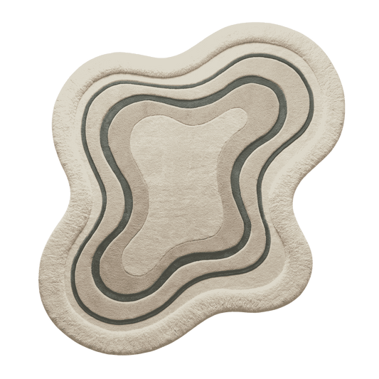 Beige and brown abstract pattern high low rug on a transparent background