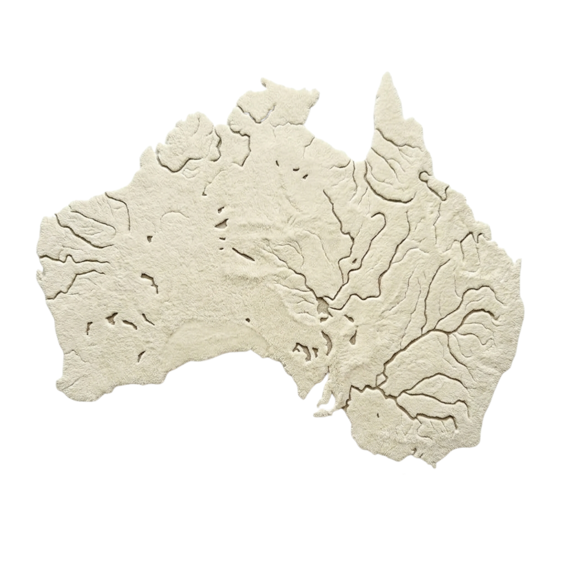 Topographic rug of Australia on a white background