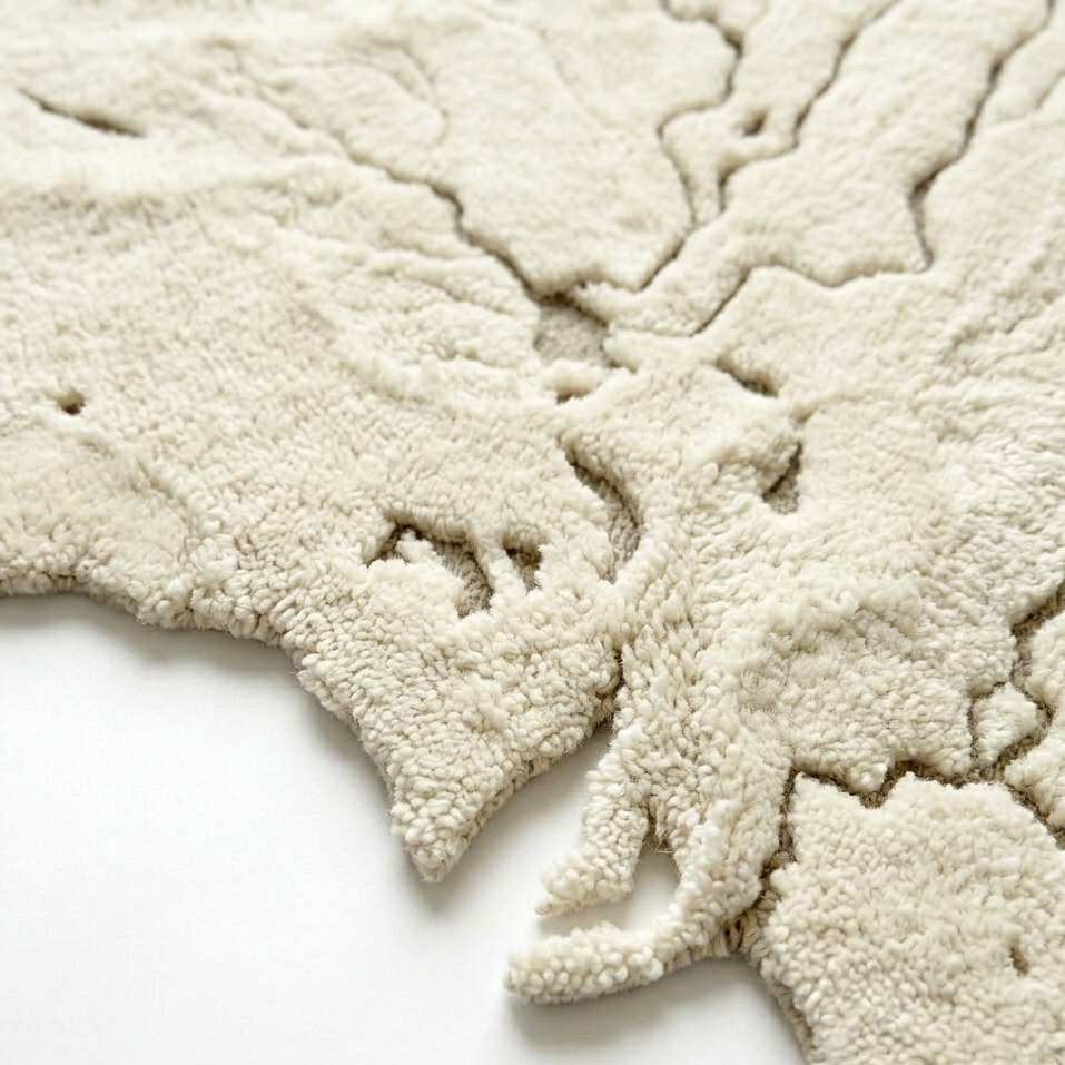 Textured beige rug on a white background