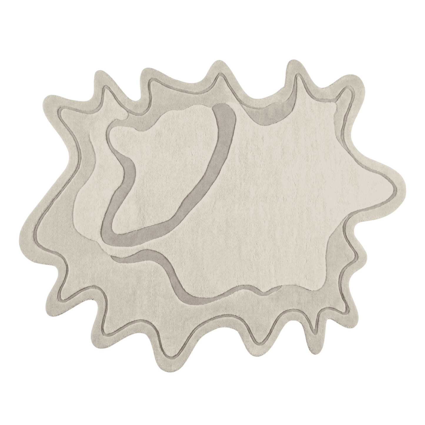 Decorative rug with a unique organic shape with charcoal hue