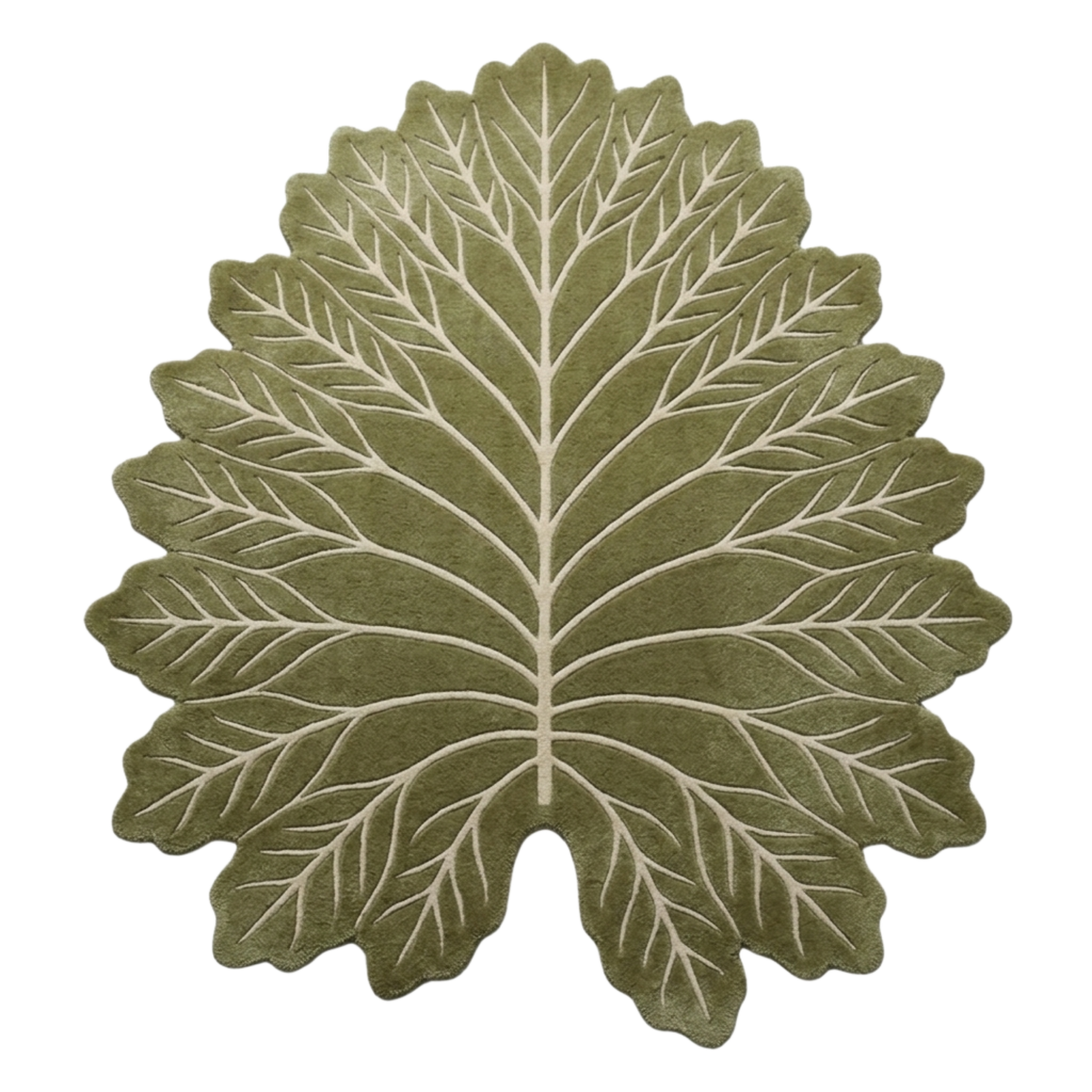 Green leaf-shaped rug on a white background