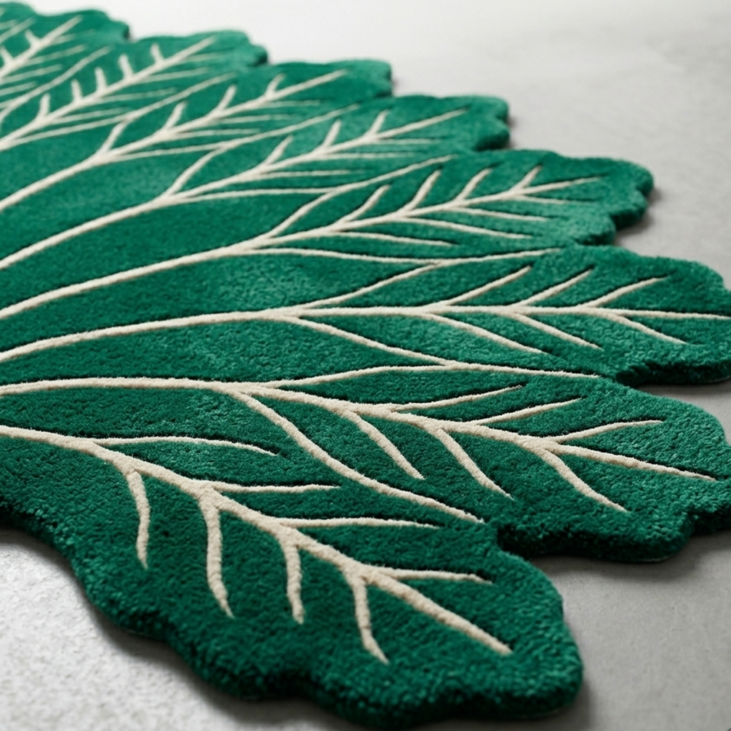 Green leaf-shaped coasters with white veins on a light gray background