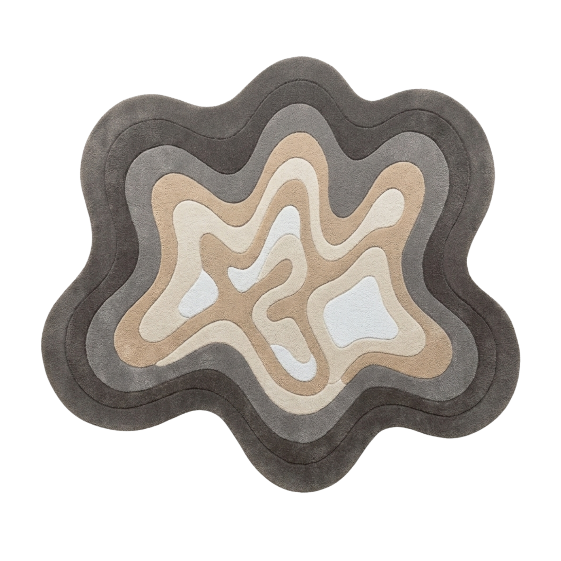 Wavy-patterned rug with gradient colors on a white background