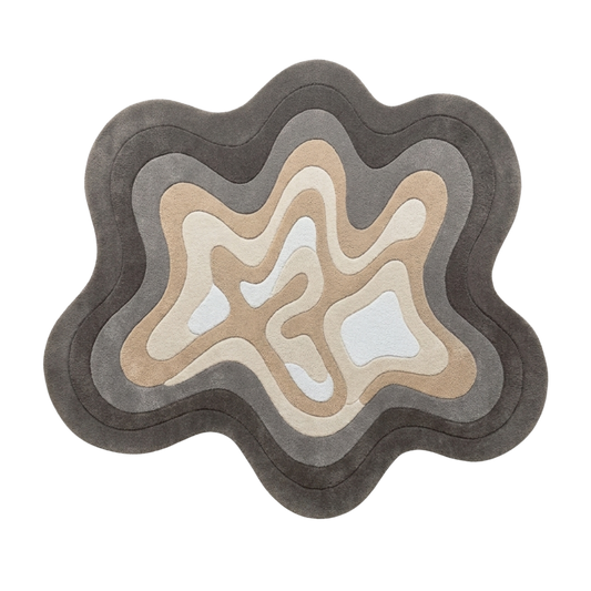 Wavy-patterned rug with gradient colors on a white background