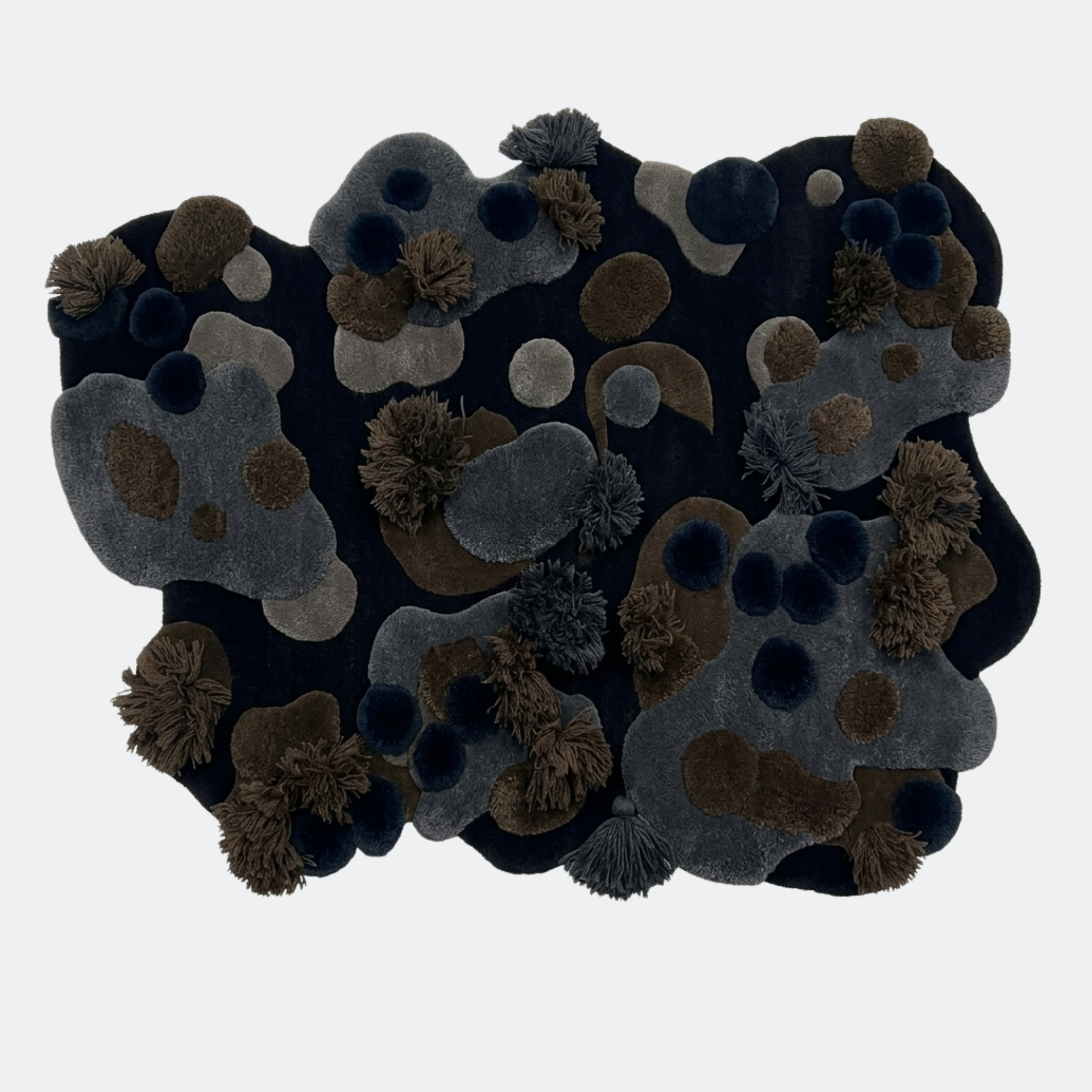 Textured rug with abstract pattern on a plain background