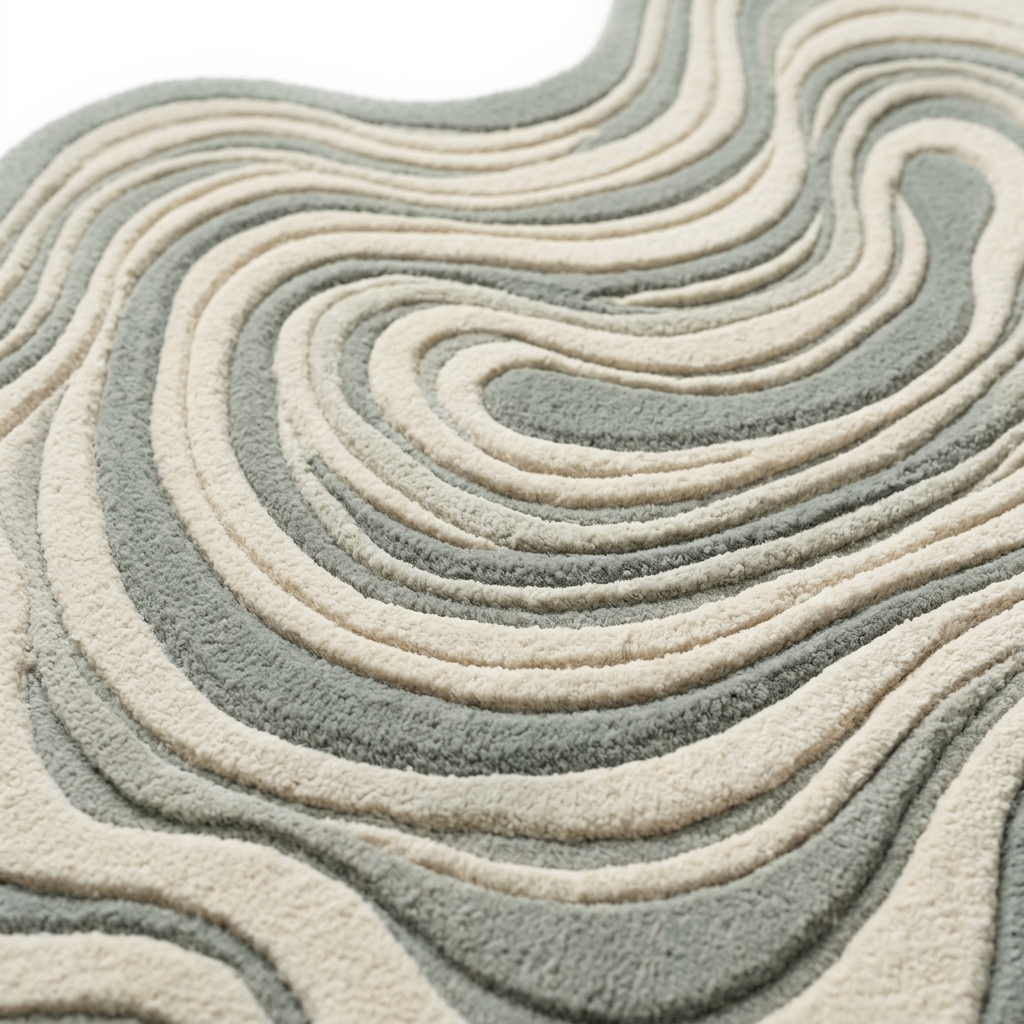 Textured organic modern rug with wavy pattern in gray and beige tones