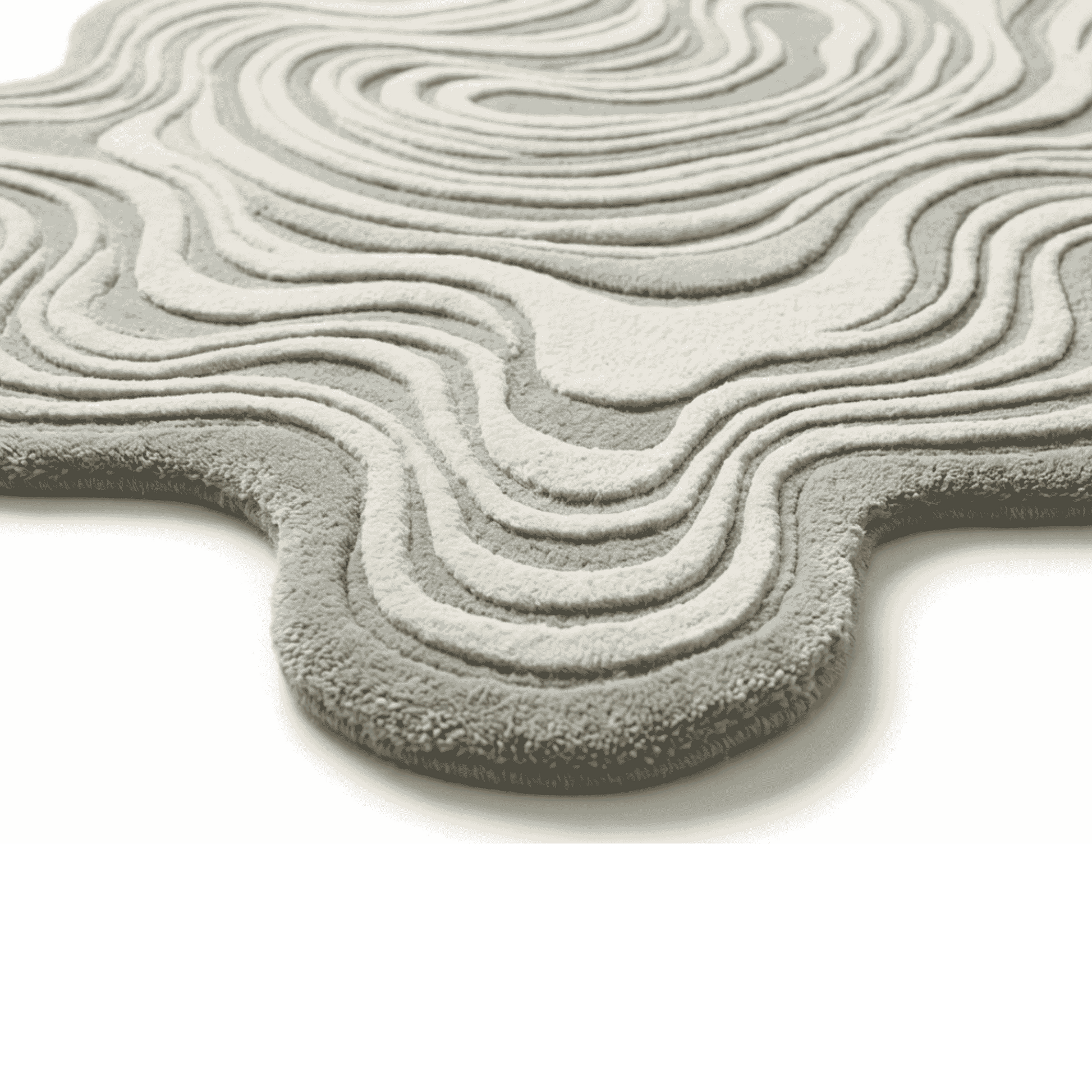 Textured gray organic modern rug with wavy pattern on a white background