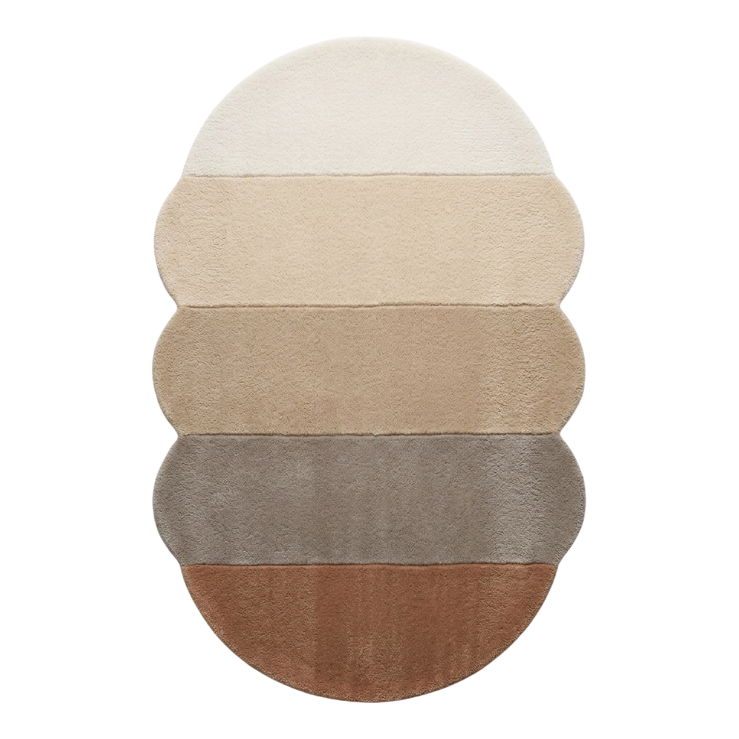 Round rug with layered color bands on a white background