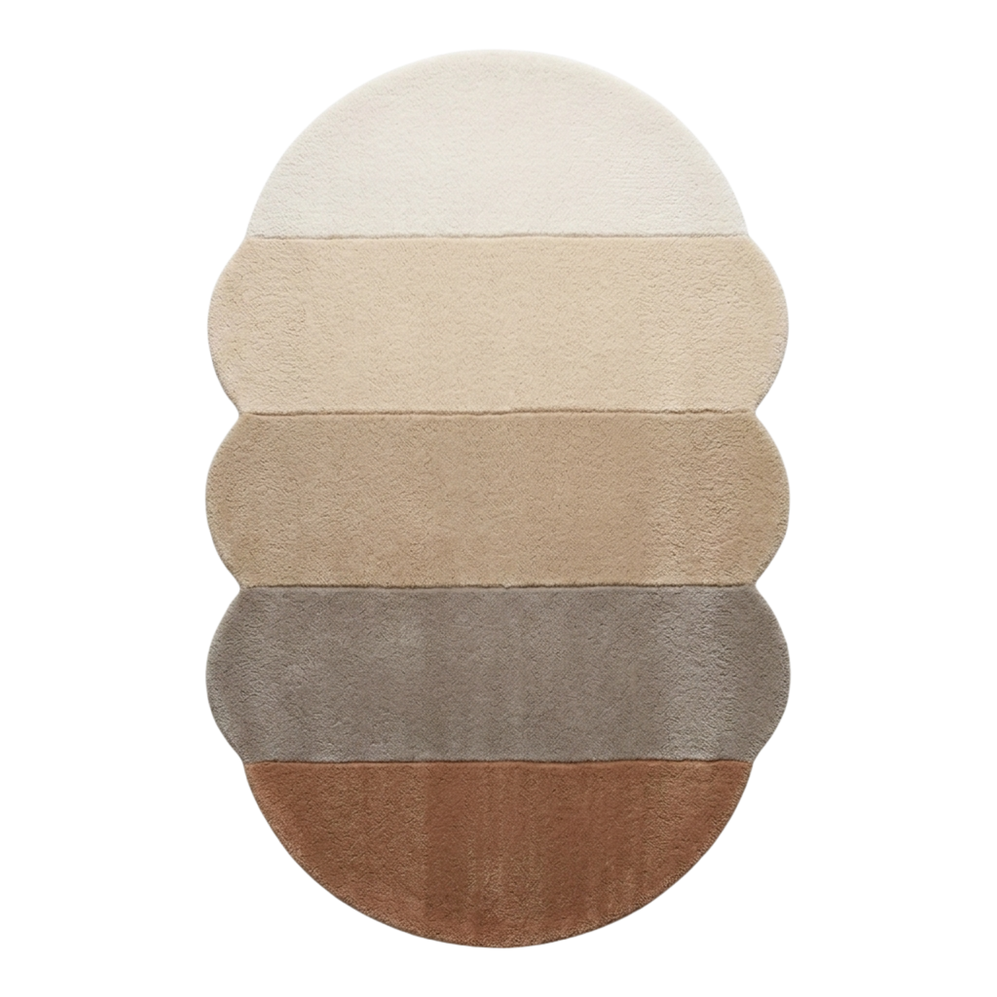 Round rug with layered color bands on a white background