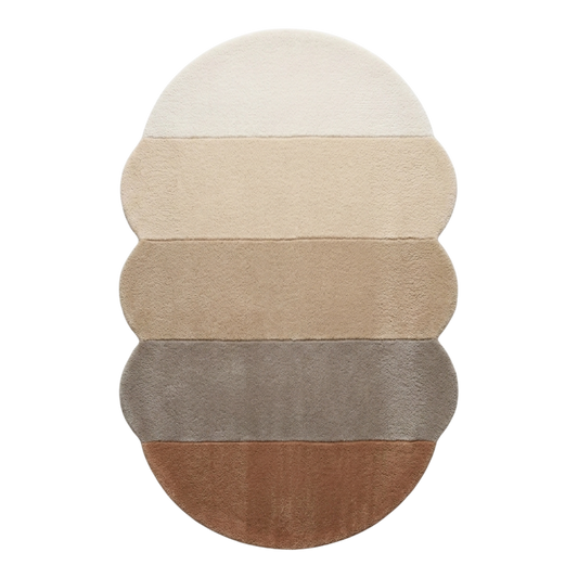 Round rug with layered color bands on a white background