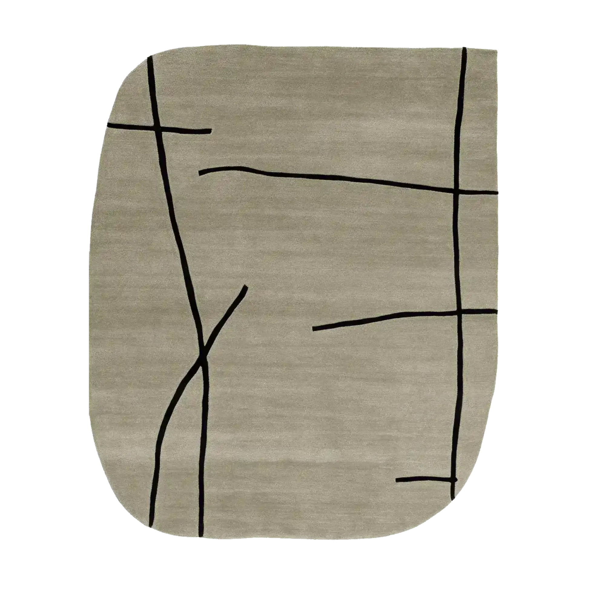 Beige rug with black rug design on a white background