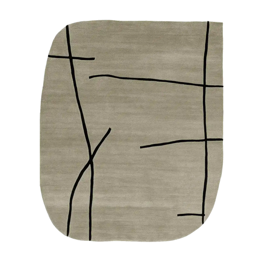 Beige rug with black rug design on a white background