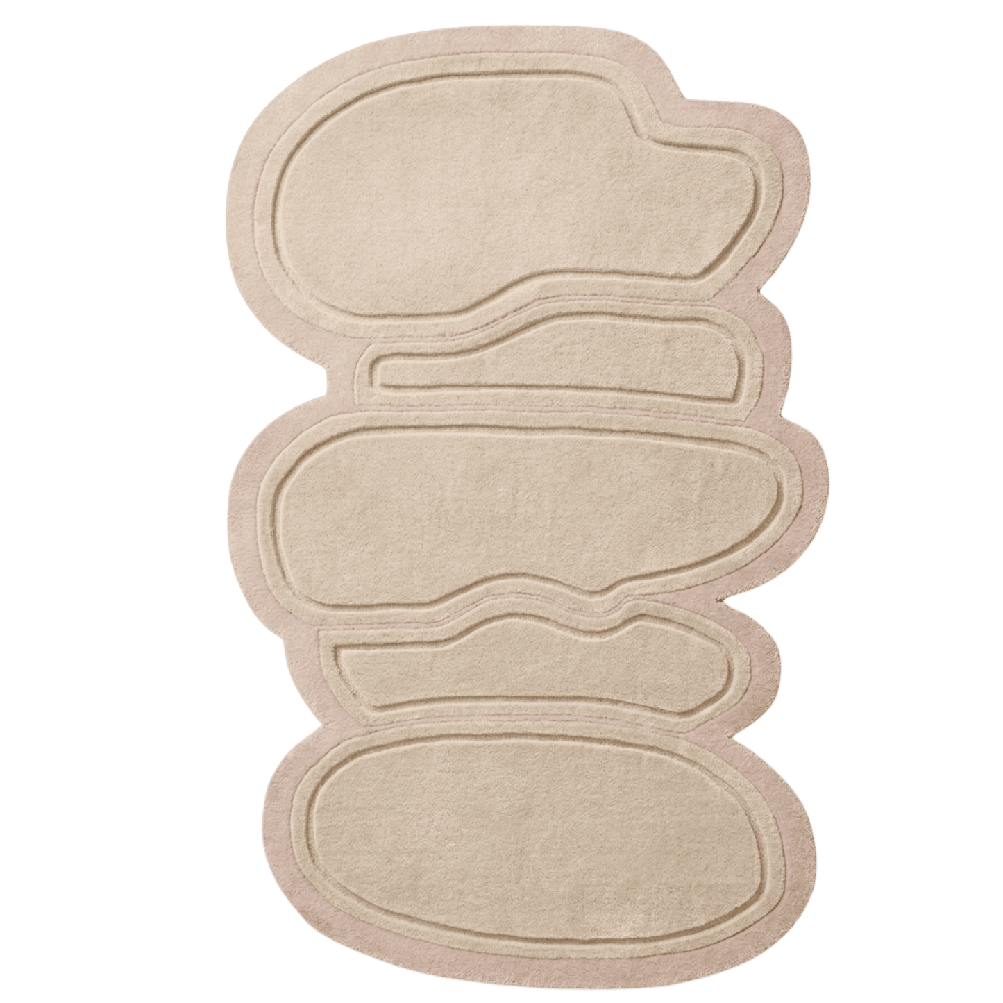 Beige rug with a unique, layered design on a transparent background