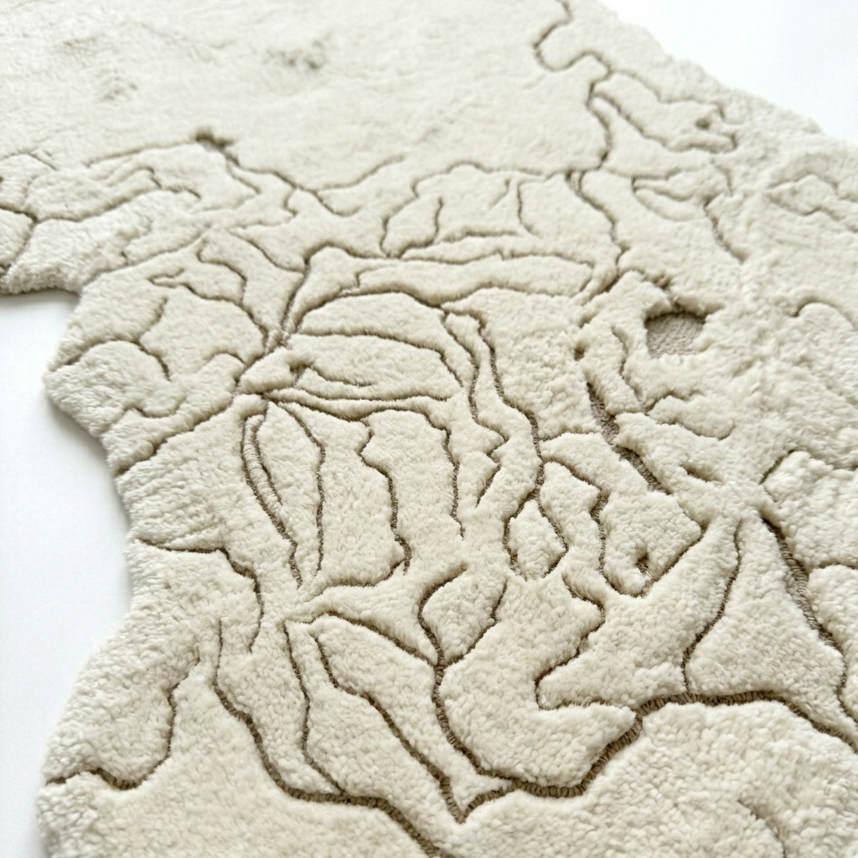 Textured beige rug on a white background