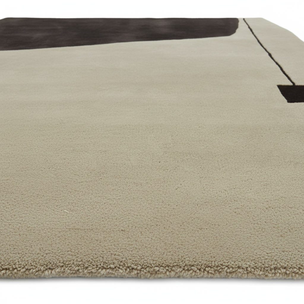 Beige rug with a dark border on a white background